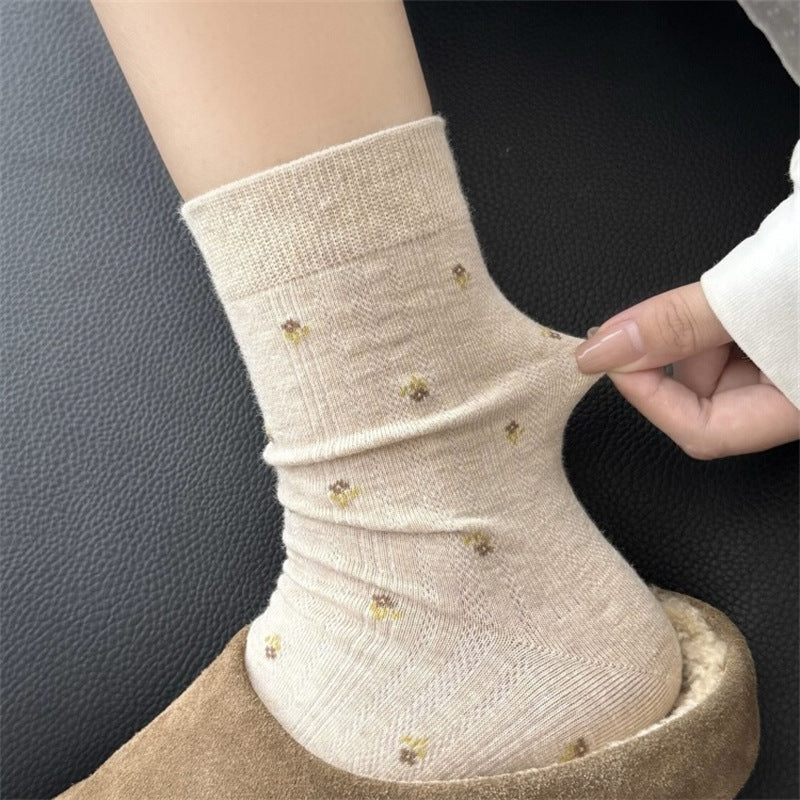 Floral Ribbed Crew Socks - DippedShop Wholesale - #6627