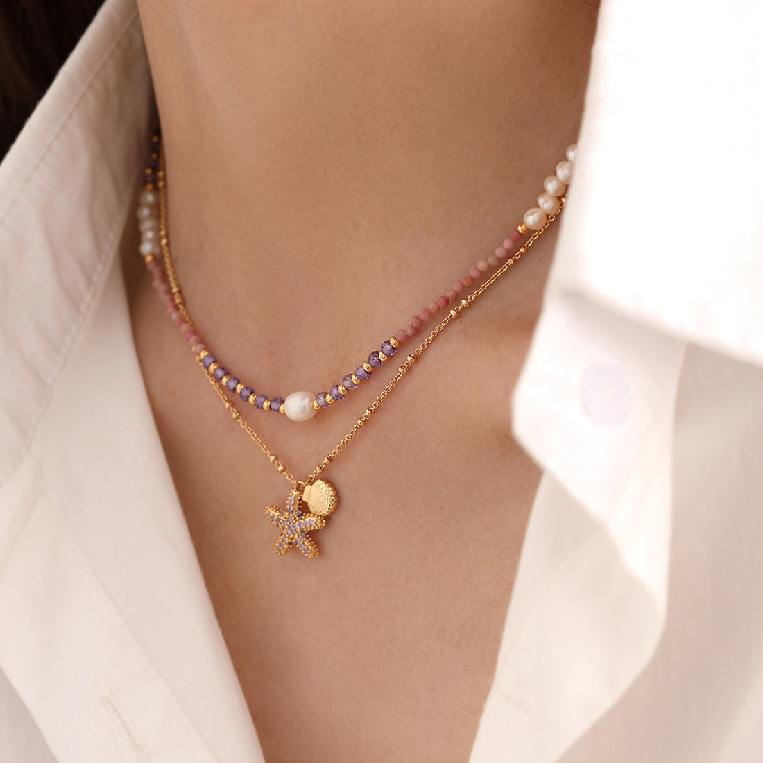 Pearl Beaded Beach Necklace - DippedShop Wholesale - #2707
