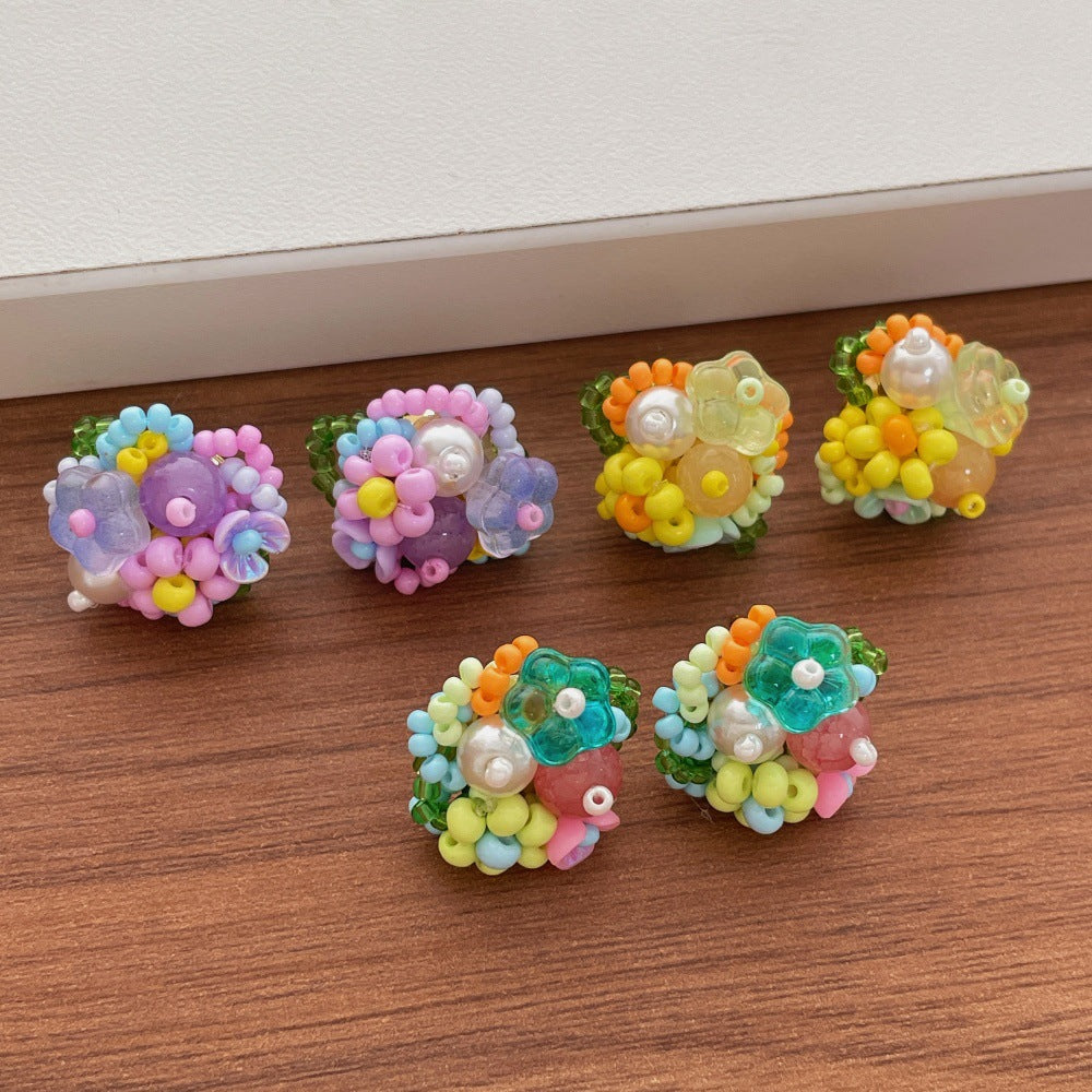 Dopamine Multi-Color Beaded Flower Stud Earrings 6W6JER601