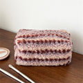 Color Block Plush Thick Large Capacity Cosmetic Bag 6C5CO266