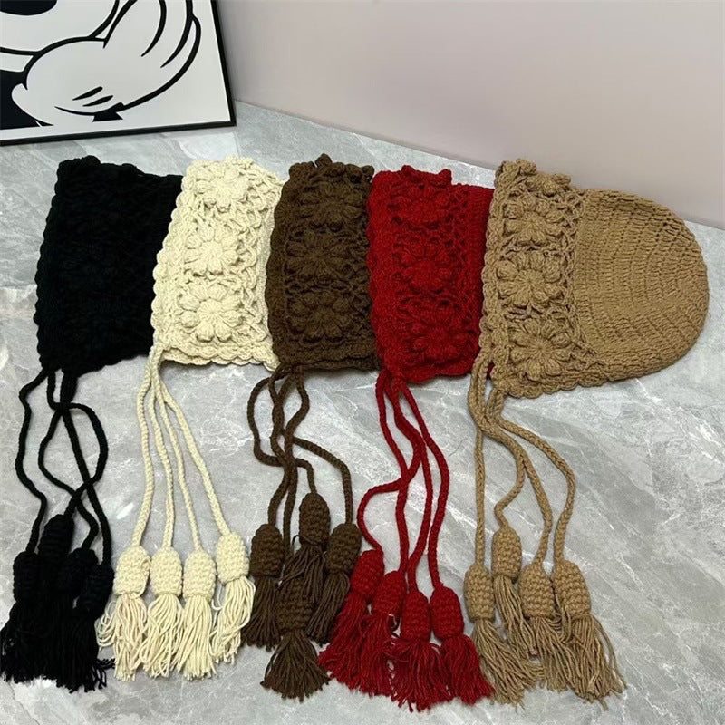 Floral Ear Flaps Knit Beanie - DippedShop Wholesale - #5379