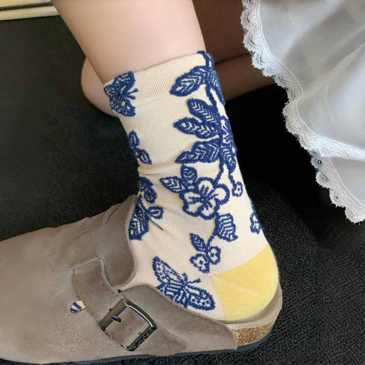 Floral Embossed Slouch Socks - DippedShop Wholesale - #9651