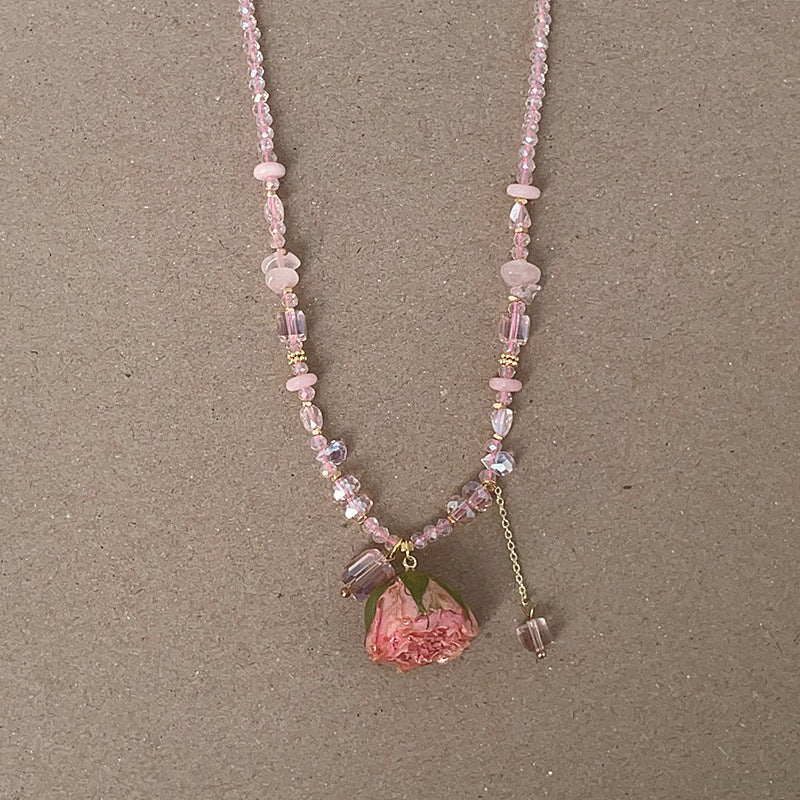 Vintage Pink Rose Flower Pearl Choker Necklace 6W6JNC385L