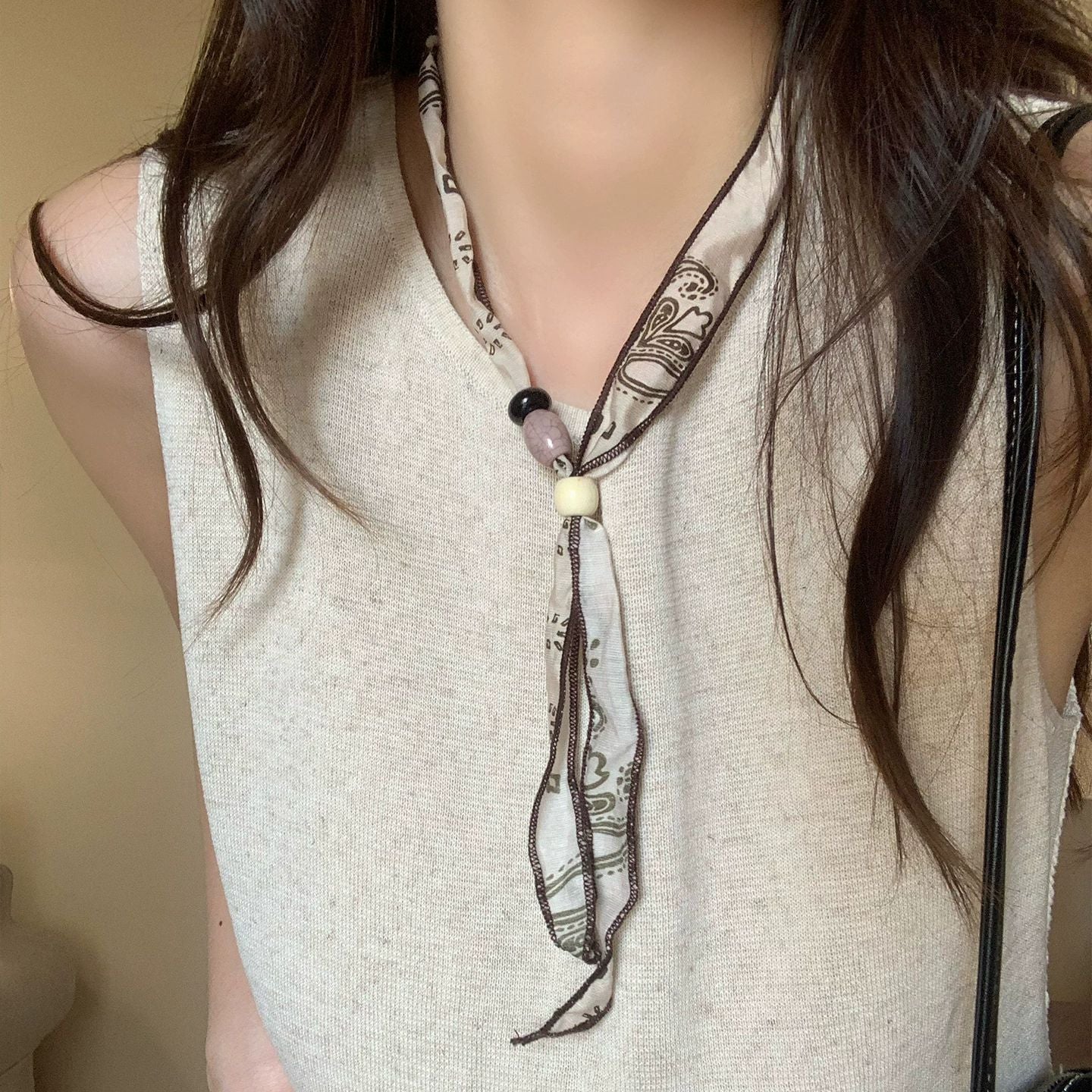 Boho-Style Beaded Decor Silk Scarf MK2BLW6W6NSI36