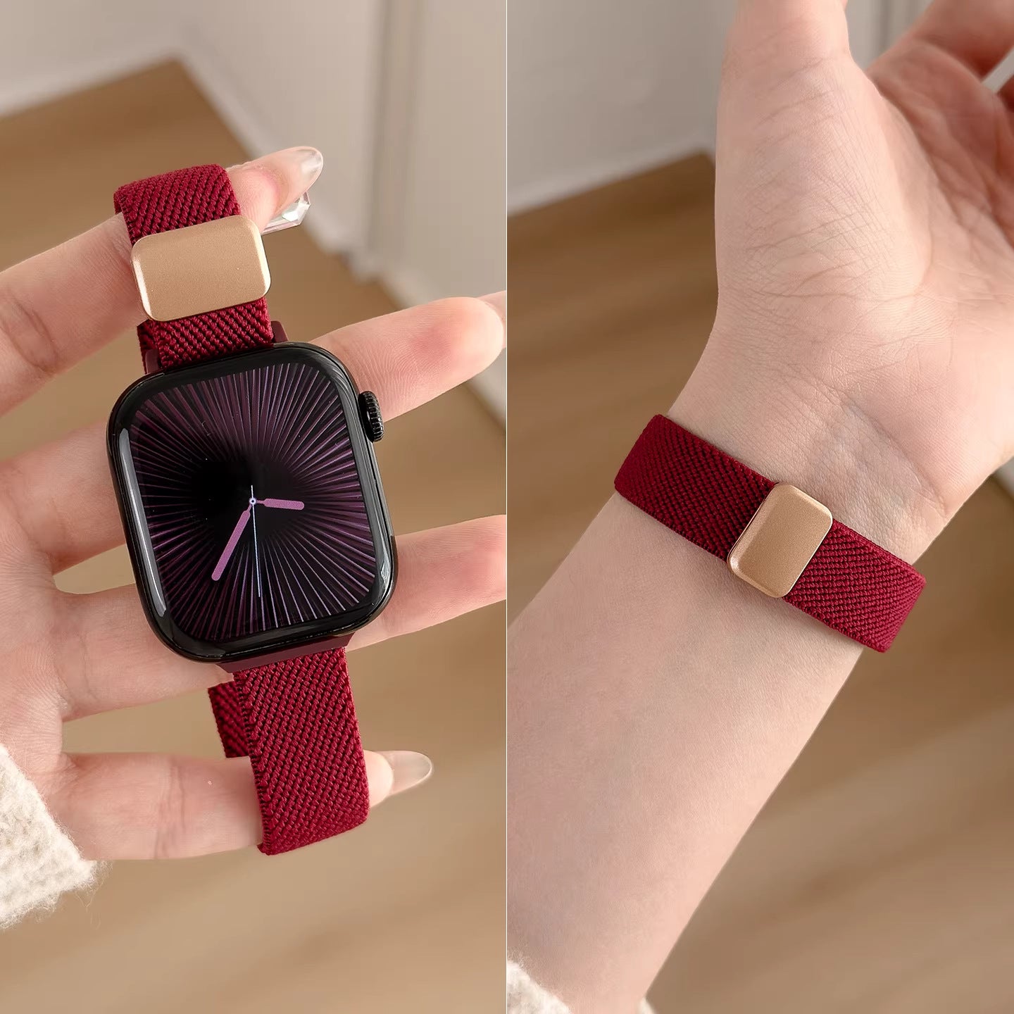 Simple Solid Color Nylon Weave Magnetic Watch Band 6W6JWA112