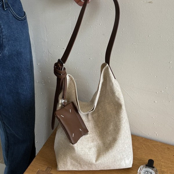 Casual Solid Color Linen Tote Shoulder Bag 6W10BBG1888