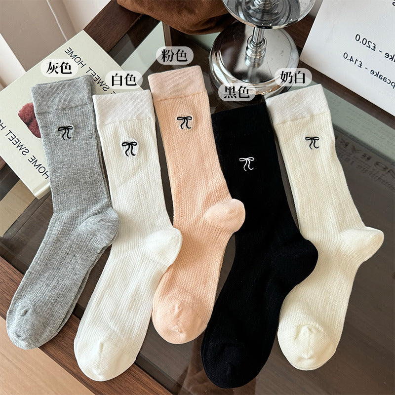Bow Embroidered Breathable Sweet Socks DP25A430