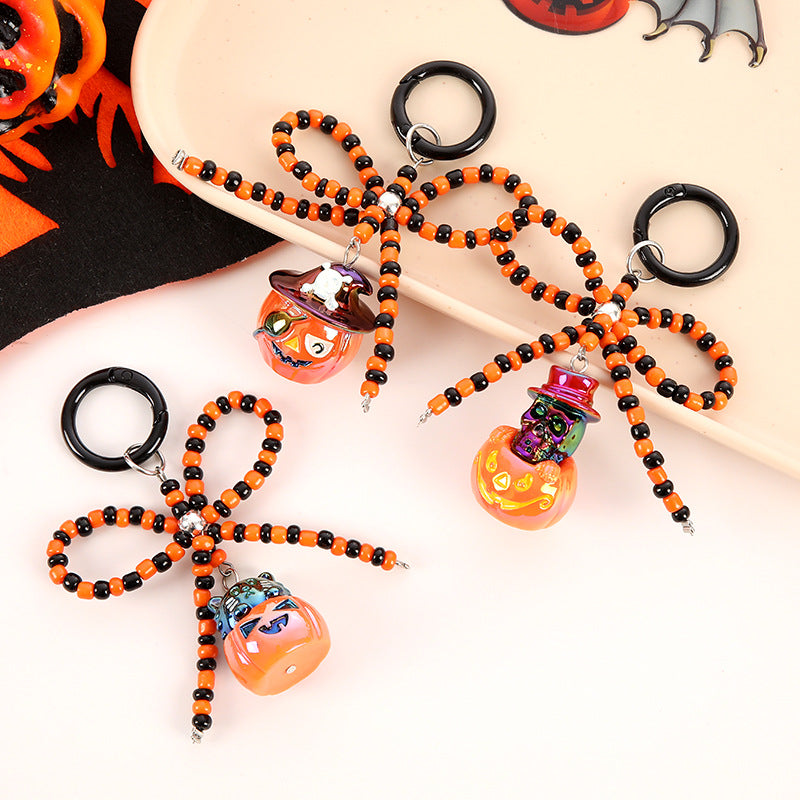Halloween Beaded Bow Pumpkin Keychain DP25G417