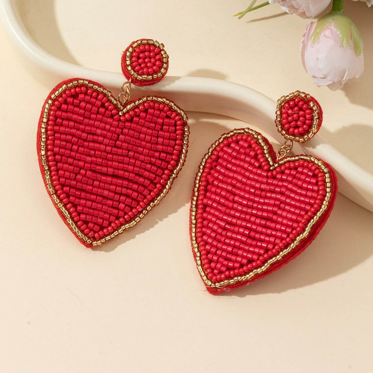 Beaded Heart Dangle Earrings - DippedShop Wholesale - #9459