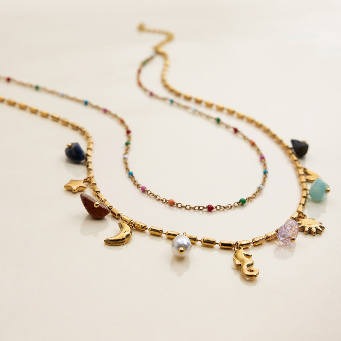 Double Layered Stone Pendant Necklace - DippedShop Wholesale - #3395