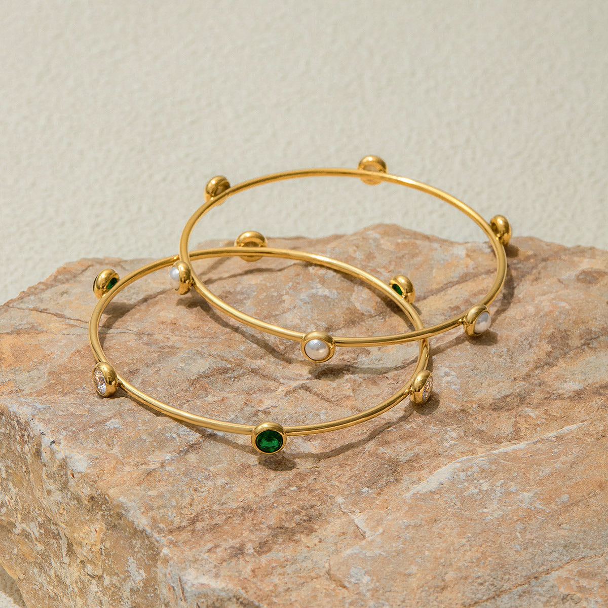 Trendy Gold Plated Pearl Bangle Bracelet 6W6JBR596