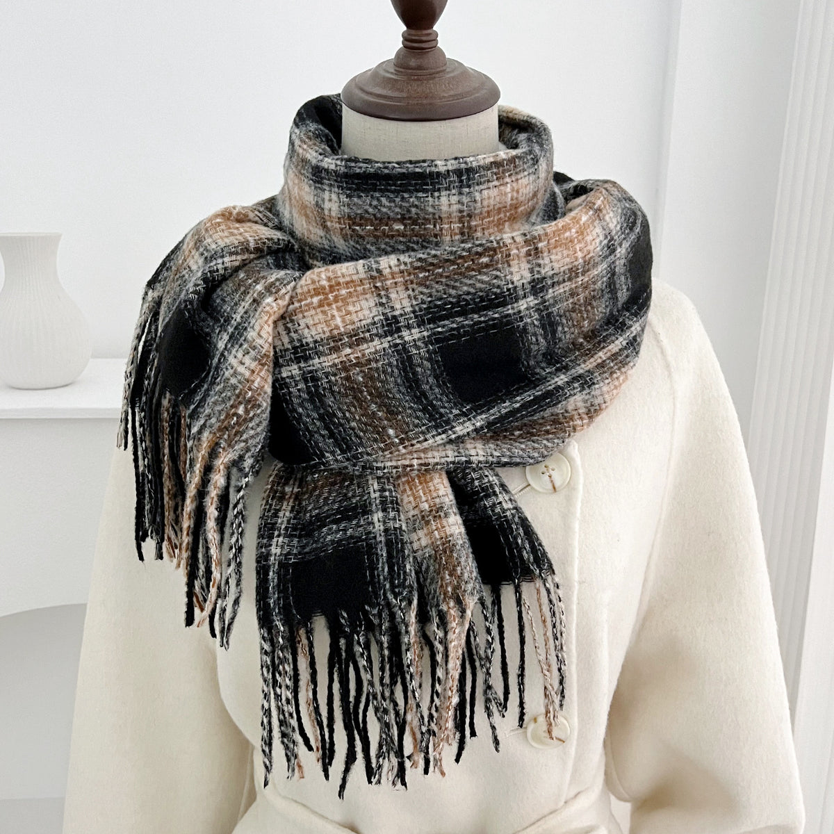Classic Plaid Thicken Fringe Shawl - DippedShop Wholesale - #7331