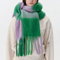 Fluffy Colorblock Oversized Plaid Scarf - DippedShop Wholesale - #3331