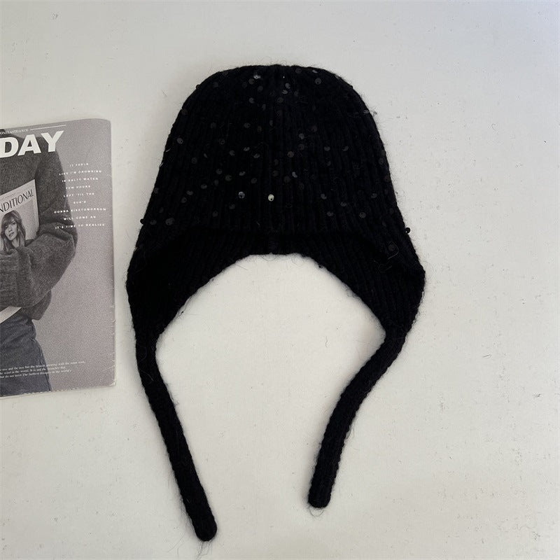 Sequin Fur Knit Trapper Hat - DippedShop Wholesale - #0531
