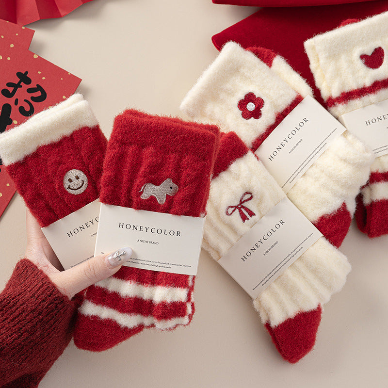 Cute Embroidery Thickened Plush Thermal Socks 6W8FSO898