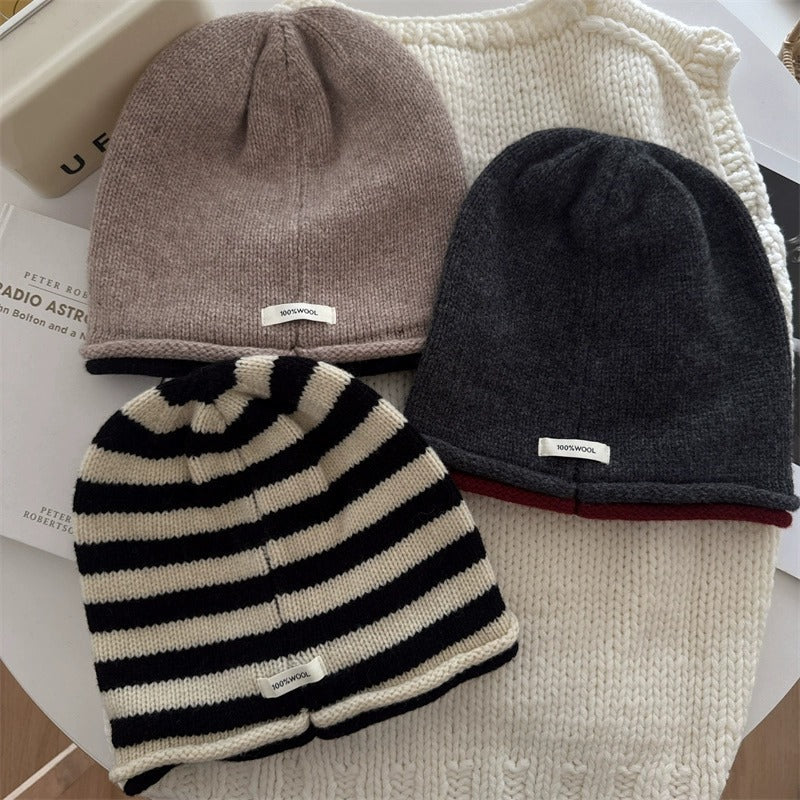 Minimalist Thermal Color Contrast Wool Knit Beanie DP25H725