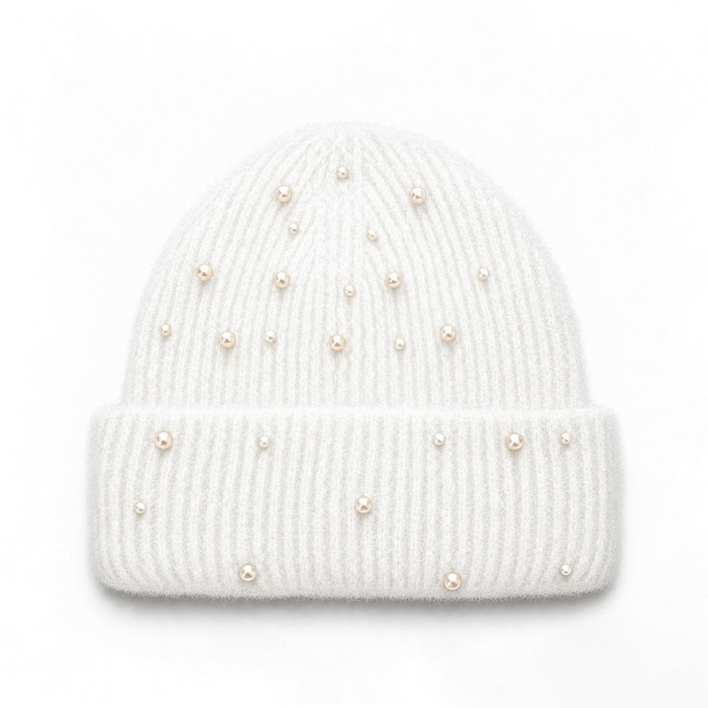 Elegant Pearl Wool Blend Knit Beanie Hat 6W6HAT643