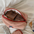 Cute Cherry Embroidery Plaid Print Makeup Bag MK2BW6S10BOB55