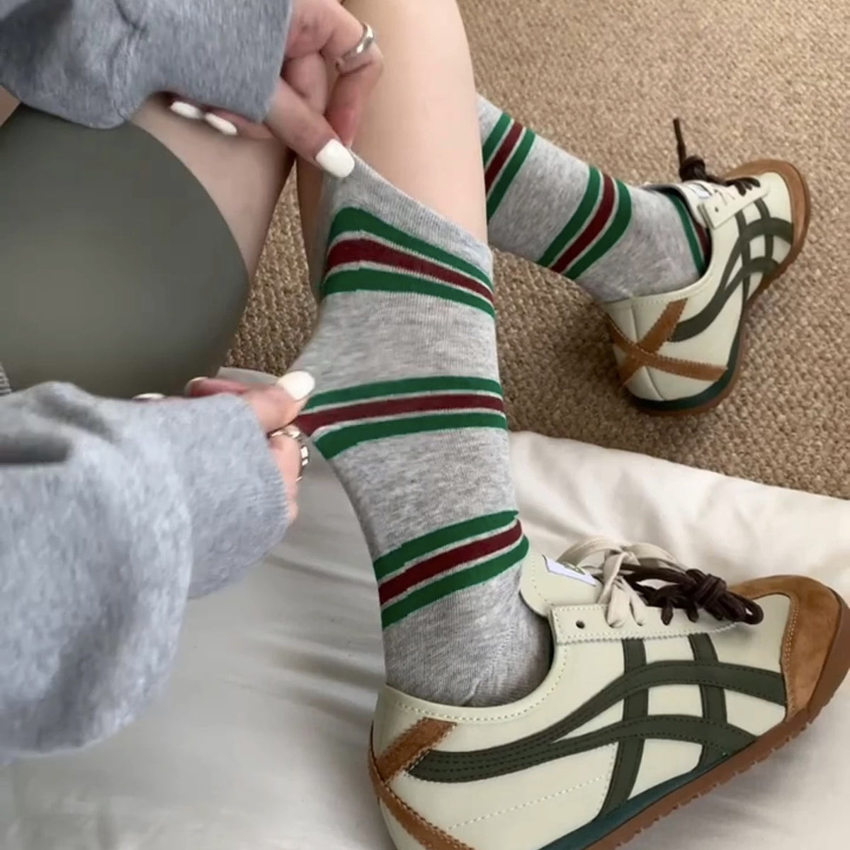 Stylish Color Block Striped Knit Socks 6W8FSO1009