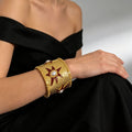 Stylish Pearl Gold Plated Wide Open Cuff Bracelet 6W6JBR617