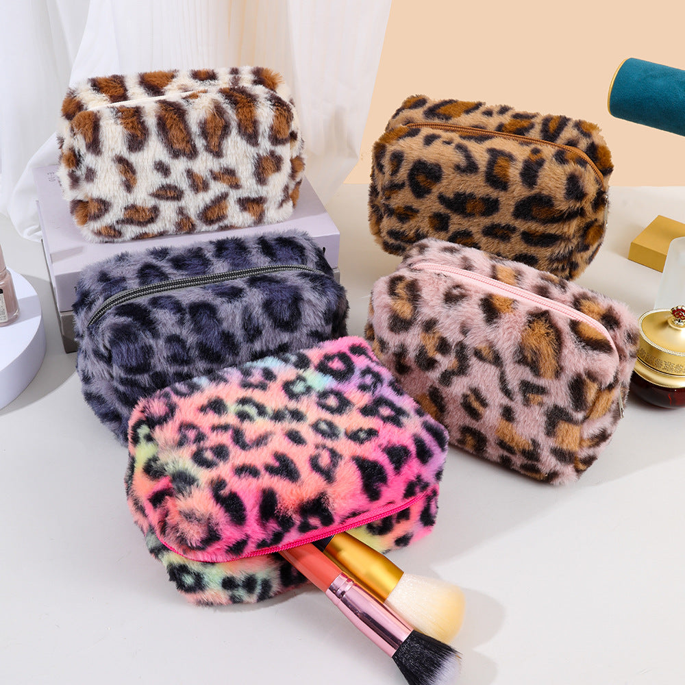 Leopard Plush Square Simple Cosmetic Bag DPB1018