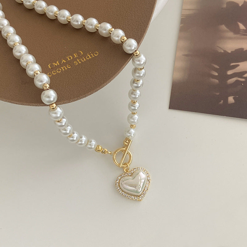 Elegant Double Layer Rhinestones Pearl Pendant Necklace 6W6JNC924