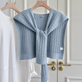 Trendy Cable Knit Solid Color Sweater Shawl 6W6NSC54