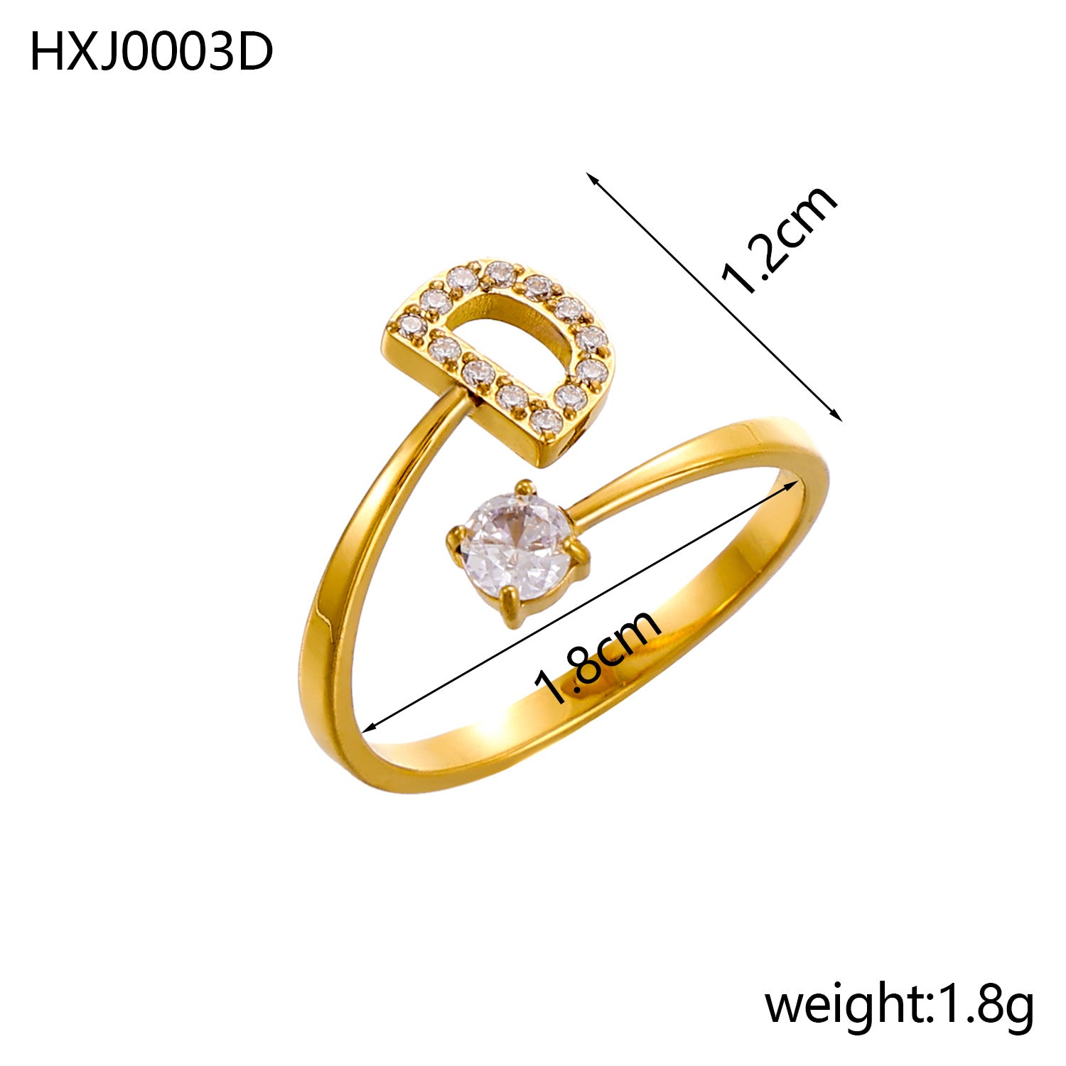 Simple Gold Plated Rhinestone Initial Letter Open Ring 8ZA6JRG152L