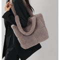 Solid Color Faux Shearling Shoulder Tote Bag 6W10BBG1882