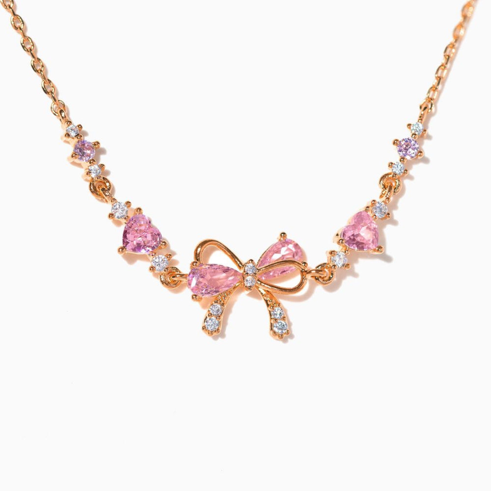 Trendy Bowknot Heart Cubic Zirconia Chain Bracelet 6W6JBR534