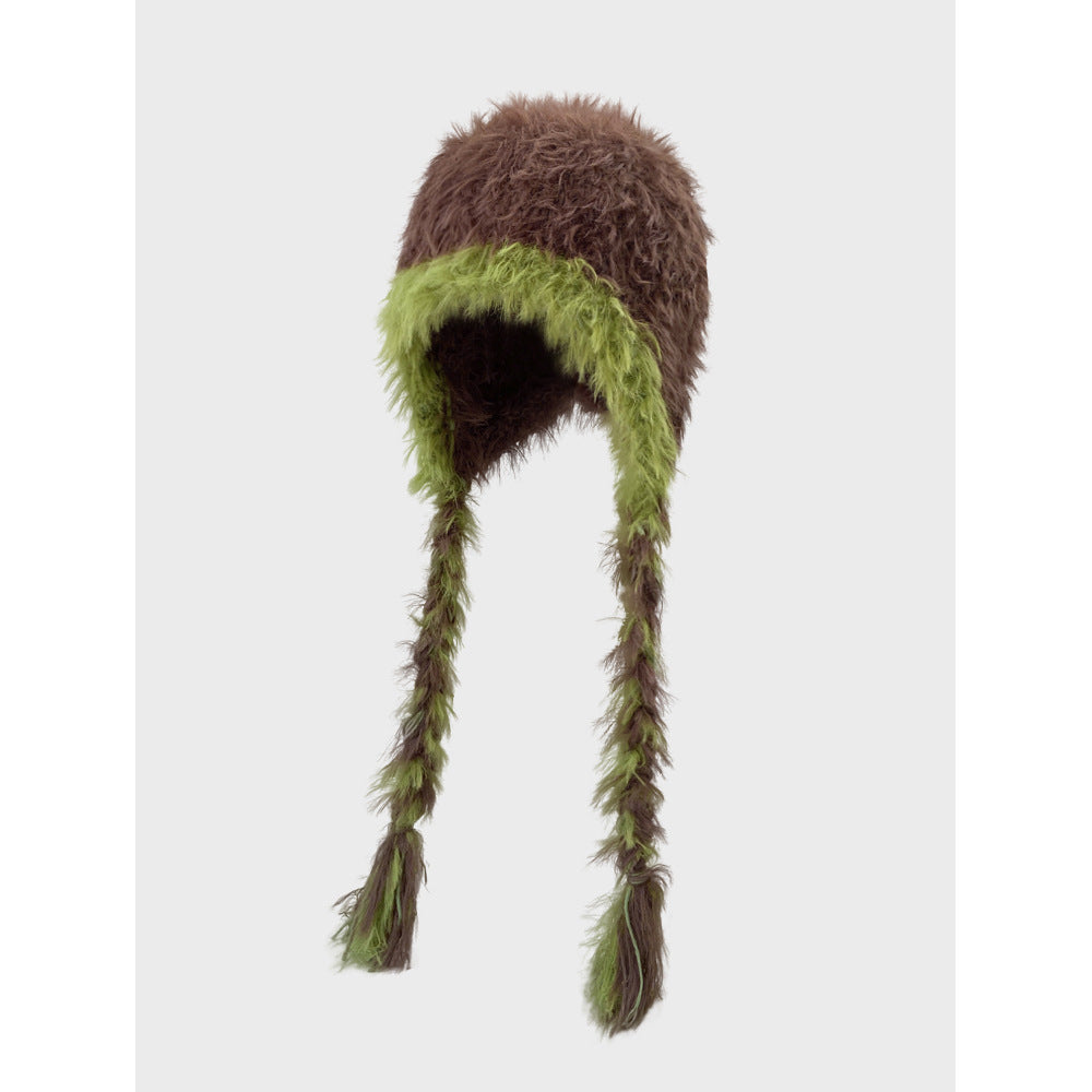 Winter Fuzzy Long Braided Ear Flaps Beanie Hat DP25G722