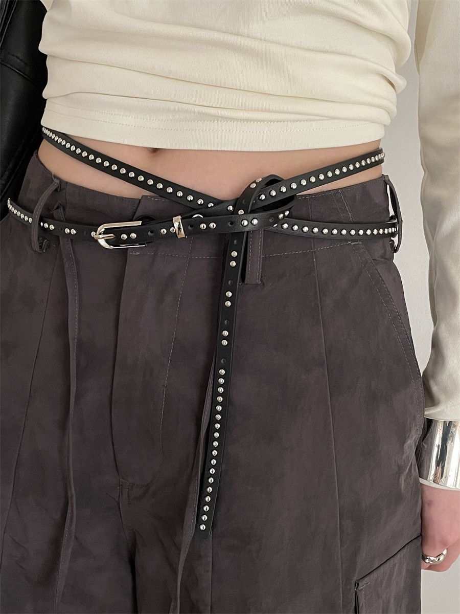 Stylish Double Layered Rivet Leather Belt 6W6JBT143