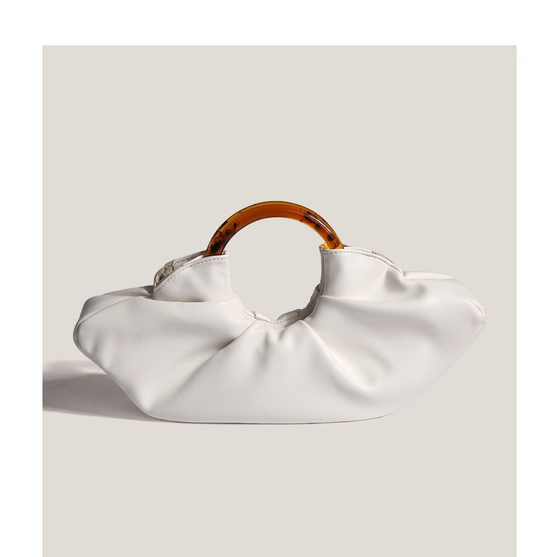 Ruched Cloud Round Handle PU Leather Handbag DP25H599