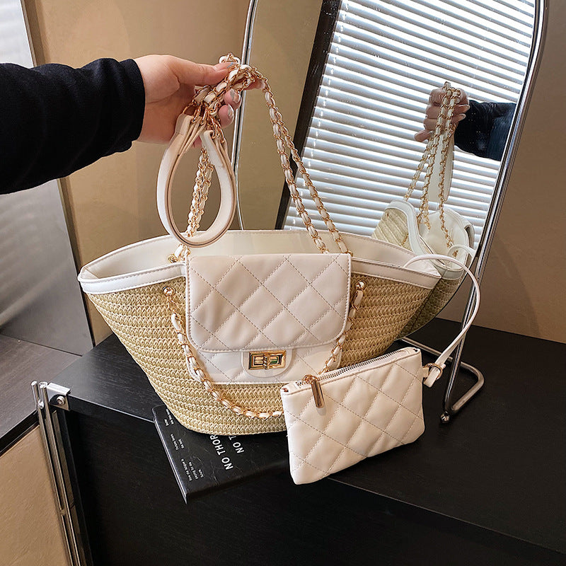 Elegant Raffia Basket Large Capacity Shoulder Bag 6W10BBG1850