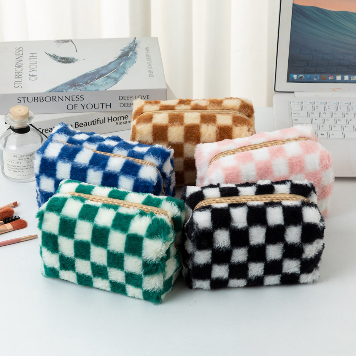 Plush Plaid Cosmetic Bag - DippedShop Wholesale - #1987