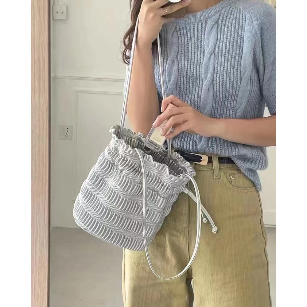 Ruched Drawstring Bucket Shoulder Bag - DippedShop Wholesale - #7427