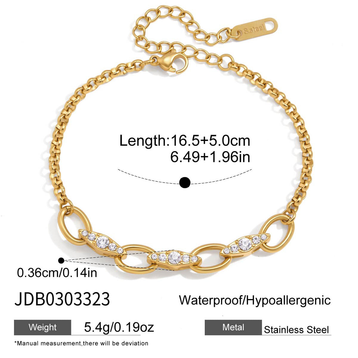 Chunky Gold Plated Cubic Zirconia Chain Bracelet 6W6JBR359