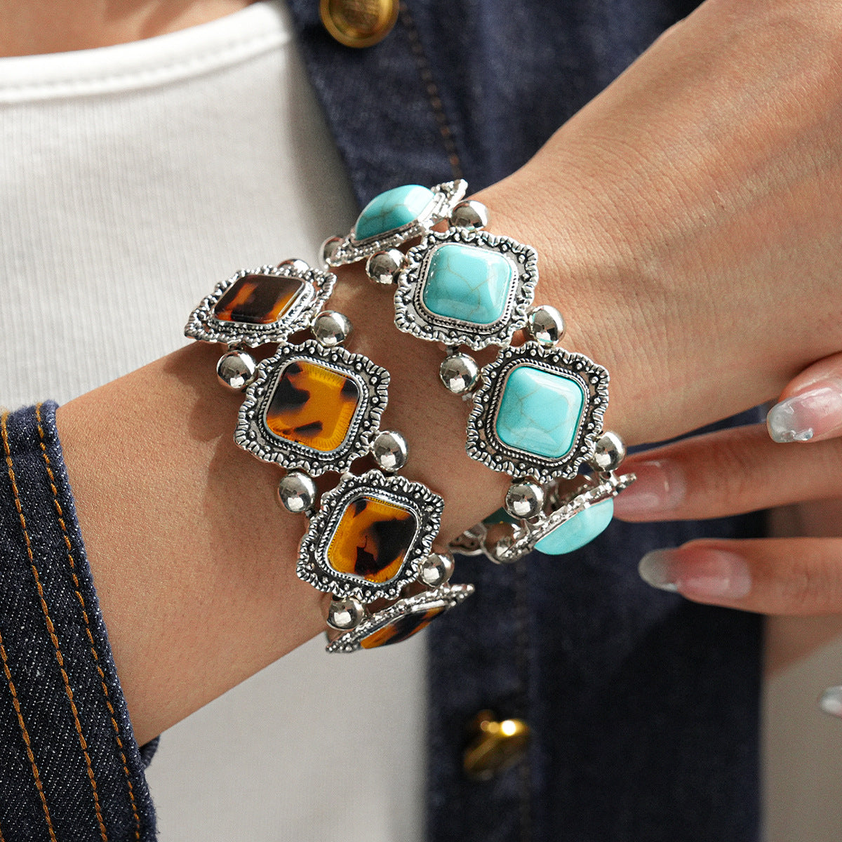 Turquoise Beaded Stretch Bracelet - DippedShop Wholesale - #9987