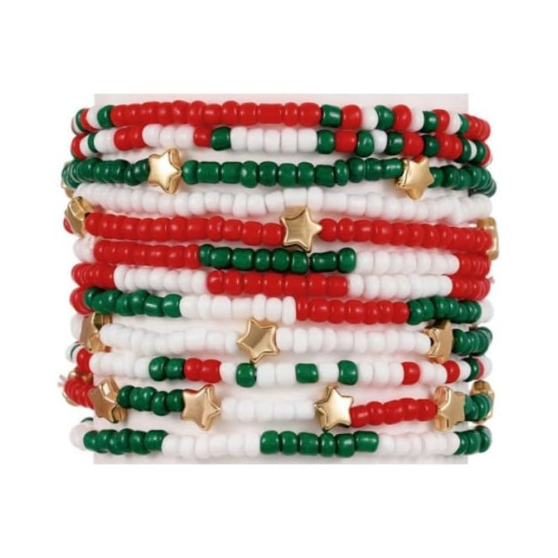 USA Flag Heart Pendant Beaded Chain Bracelet 8ZA6JBR306L
