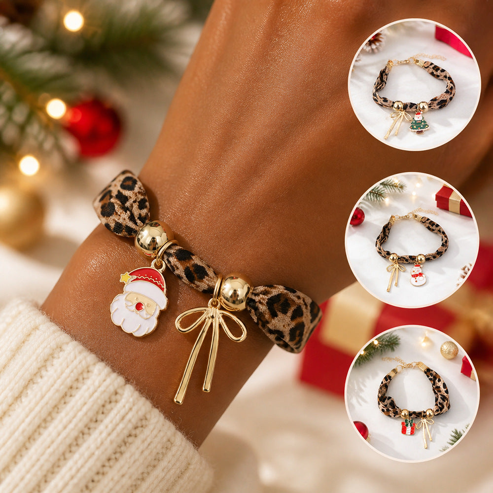 Christmas Santa Claus Charm Leopard Print Bracelet 6W6JBR655