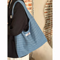 Simple Striped Denim Commuter Tote Bag 6W10BBG1991