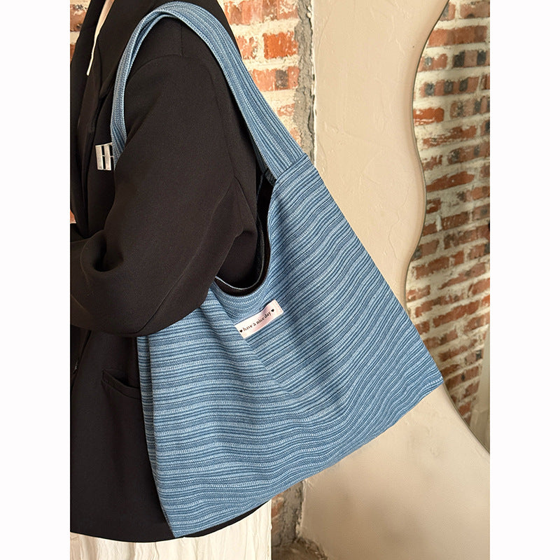 Simple Striped Denim Commuter Tote Bag 6W10BBG1991
