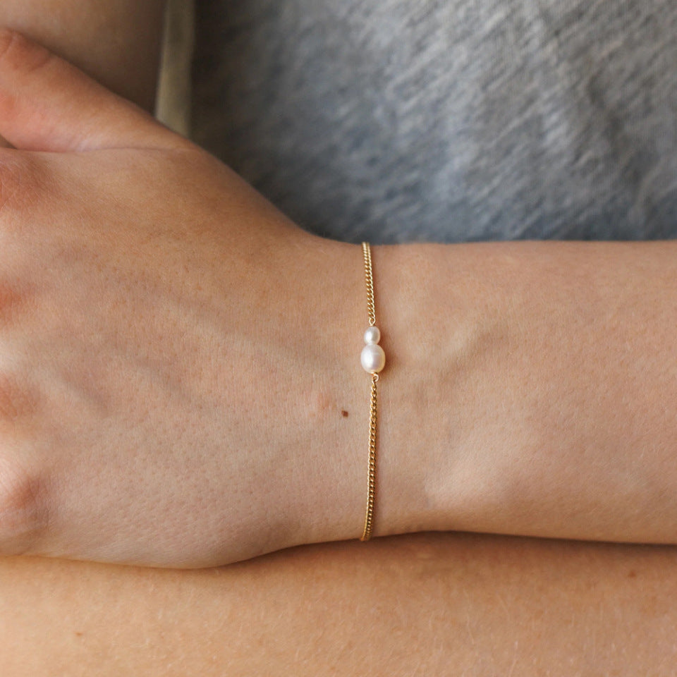 Fashion Gold Plated Pearl Link Chain Bracelet 6W6JBR366