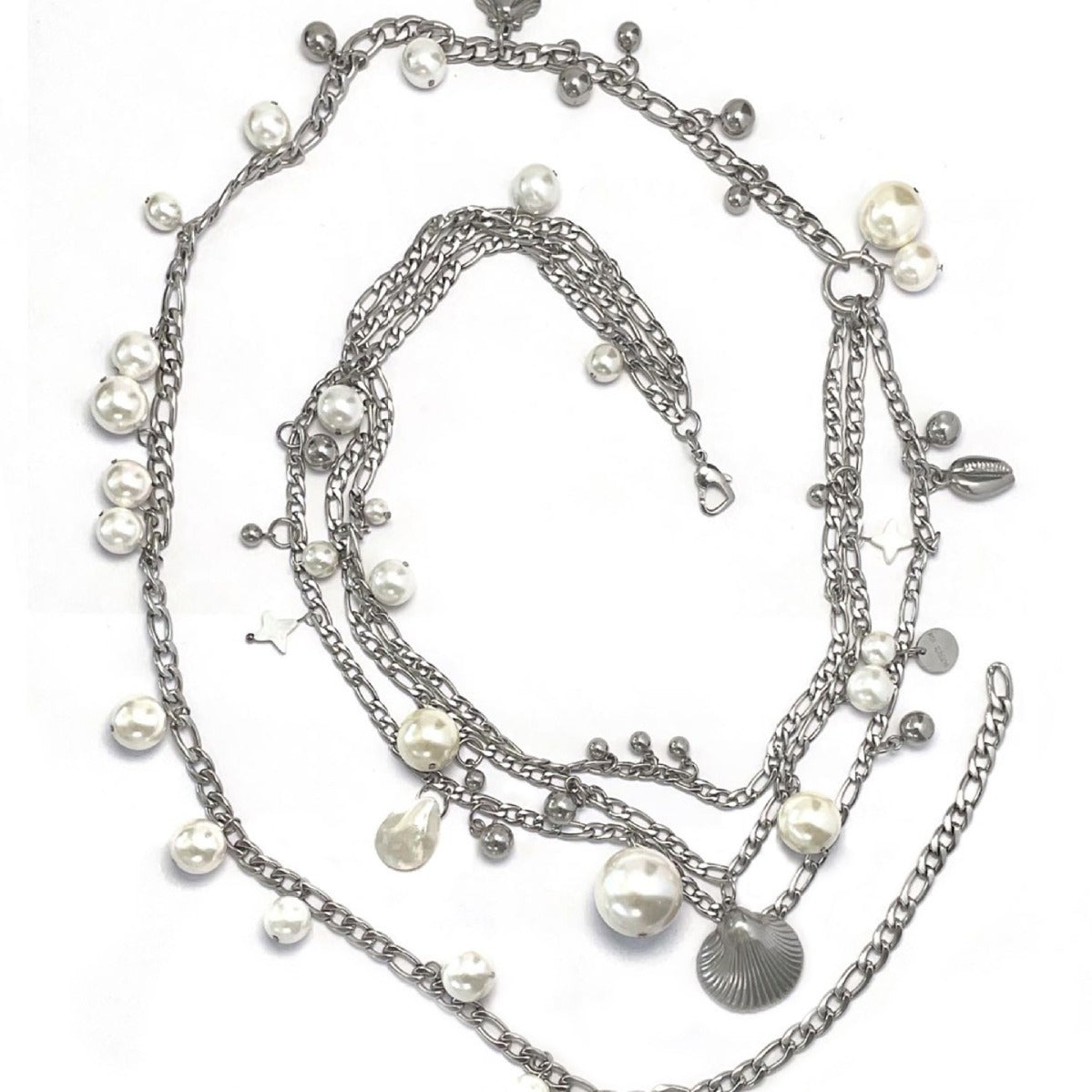 Simple Pearl Shell Multi-Layer Chain Waist Belt 6W6JBT147