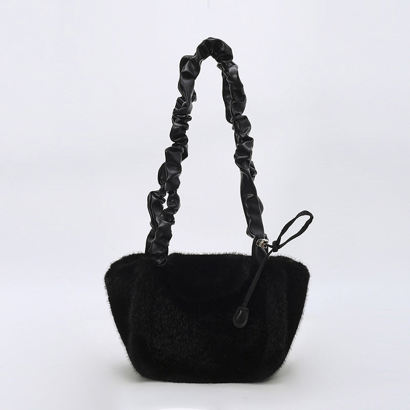 Simple Solid Color Imitation Rabbit Fur Shoulder Bag 6W10BBG1928