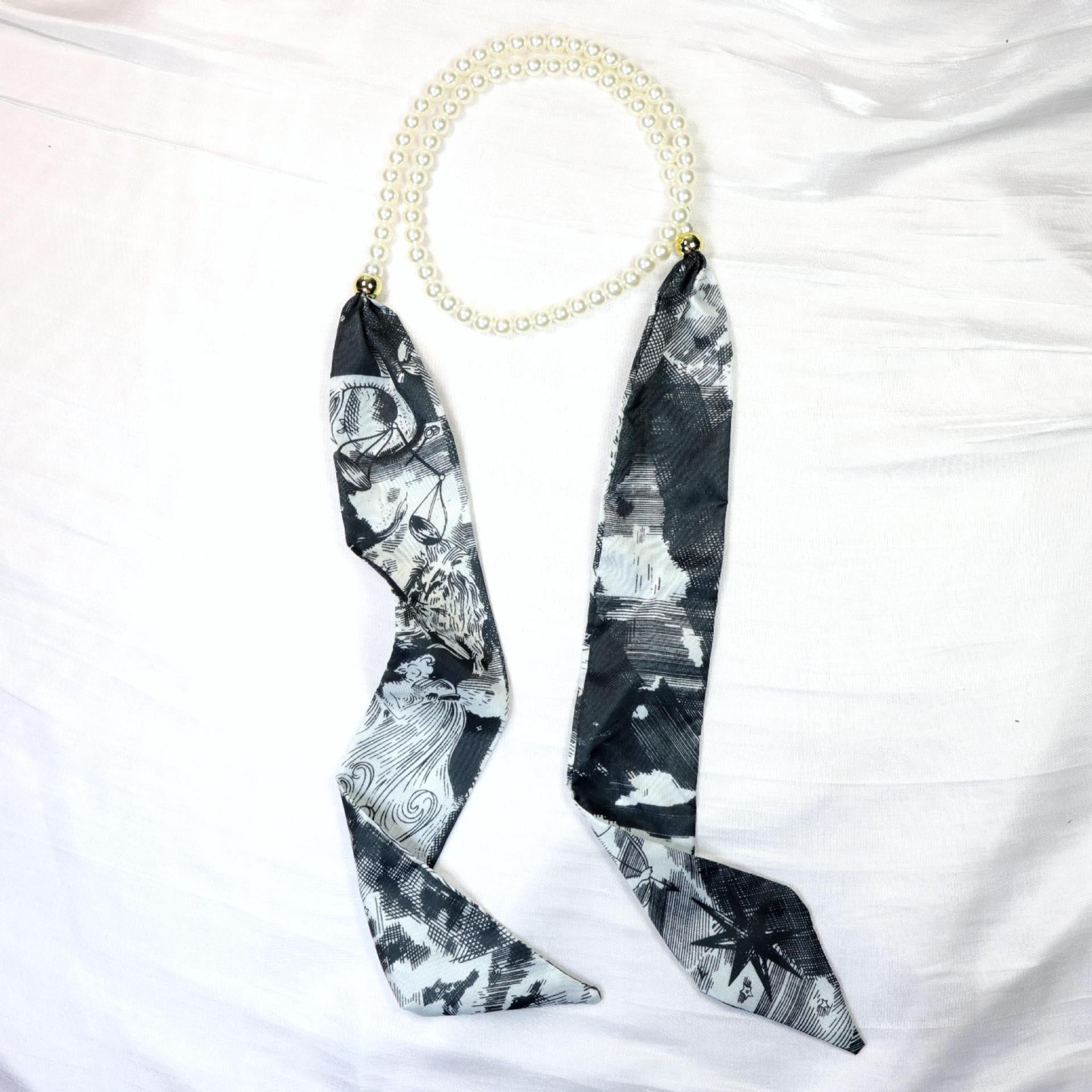 Elegant Floral Print Pearl Scarf Skinny Heanband MK2BW6W6HBD121