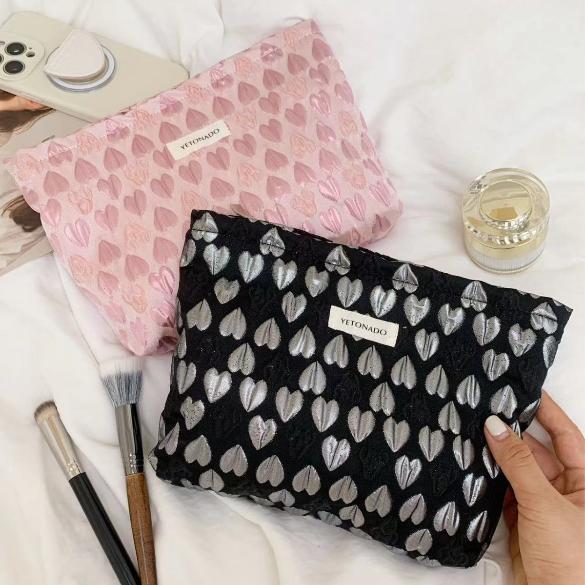 Cute 3D Heart Print Outdoor Portable Cosmetic Bag 6S10BOB1109