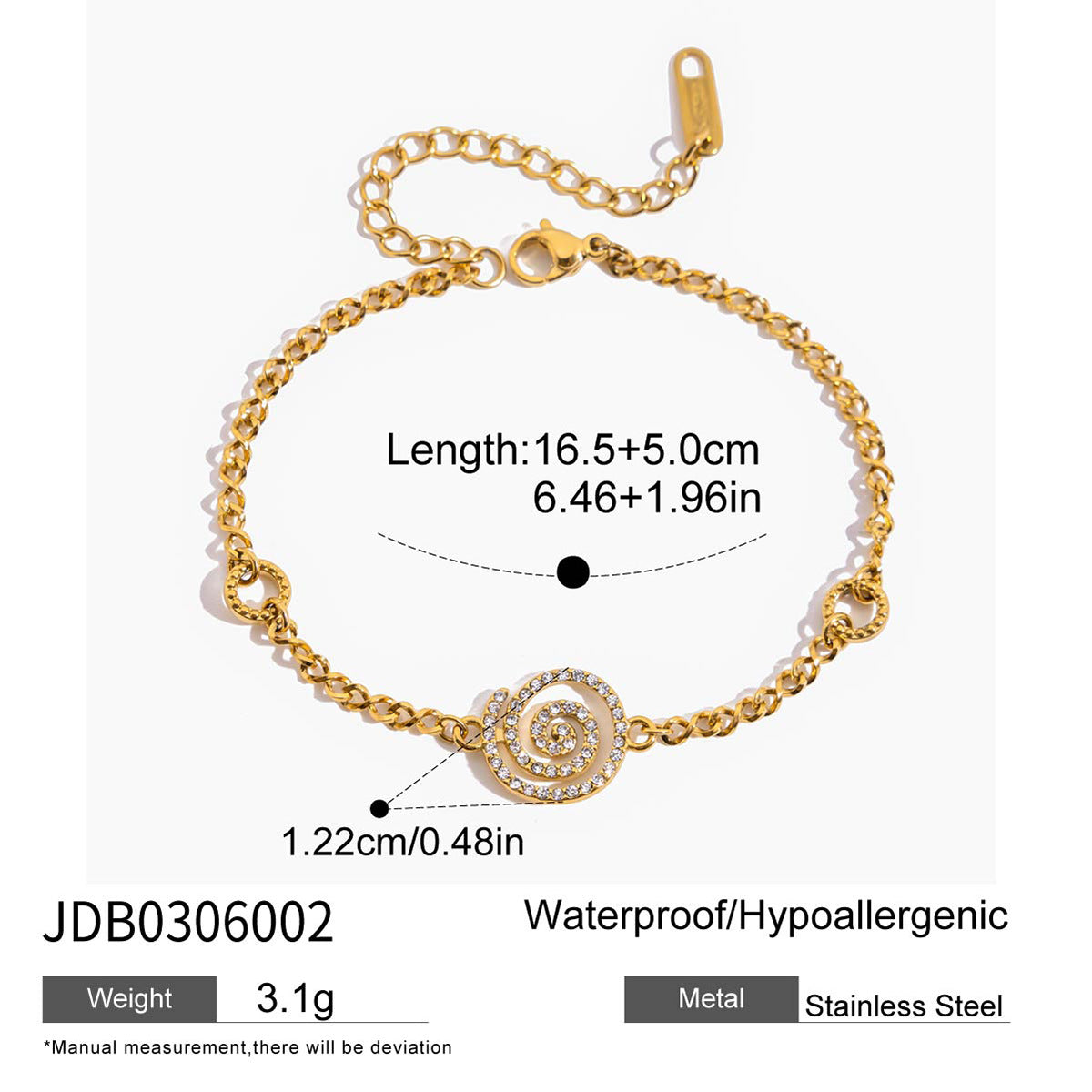 Minimalist Cubic Zirconia Gola Plated Chain Bracelet 6W6JBR464