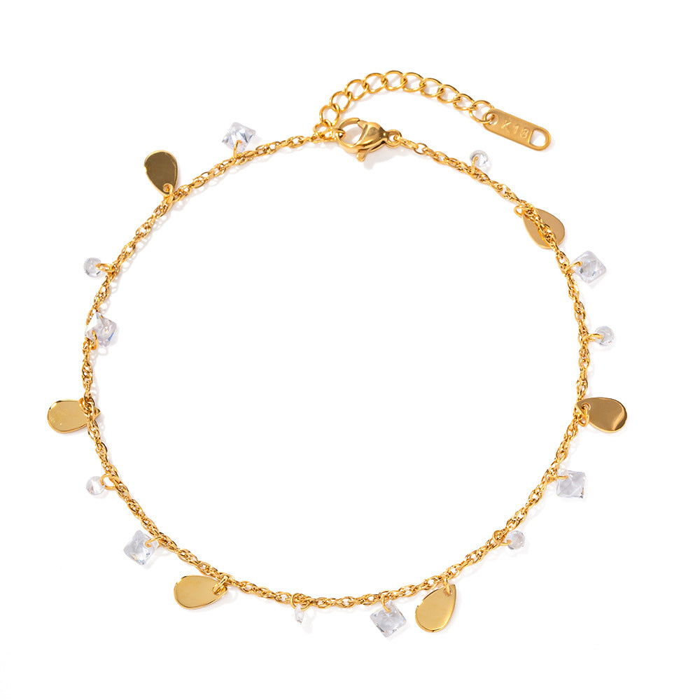 Trendy Crystal Pendants Tassel Chain Anklets 8ZA6JAB42L