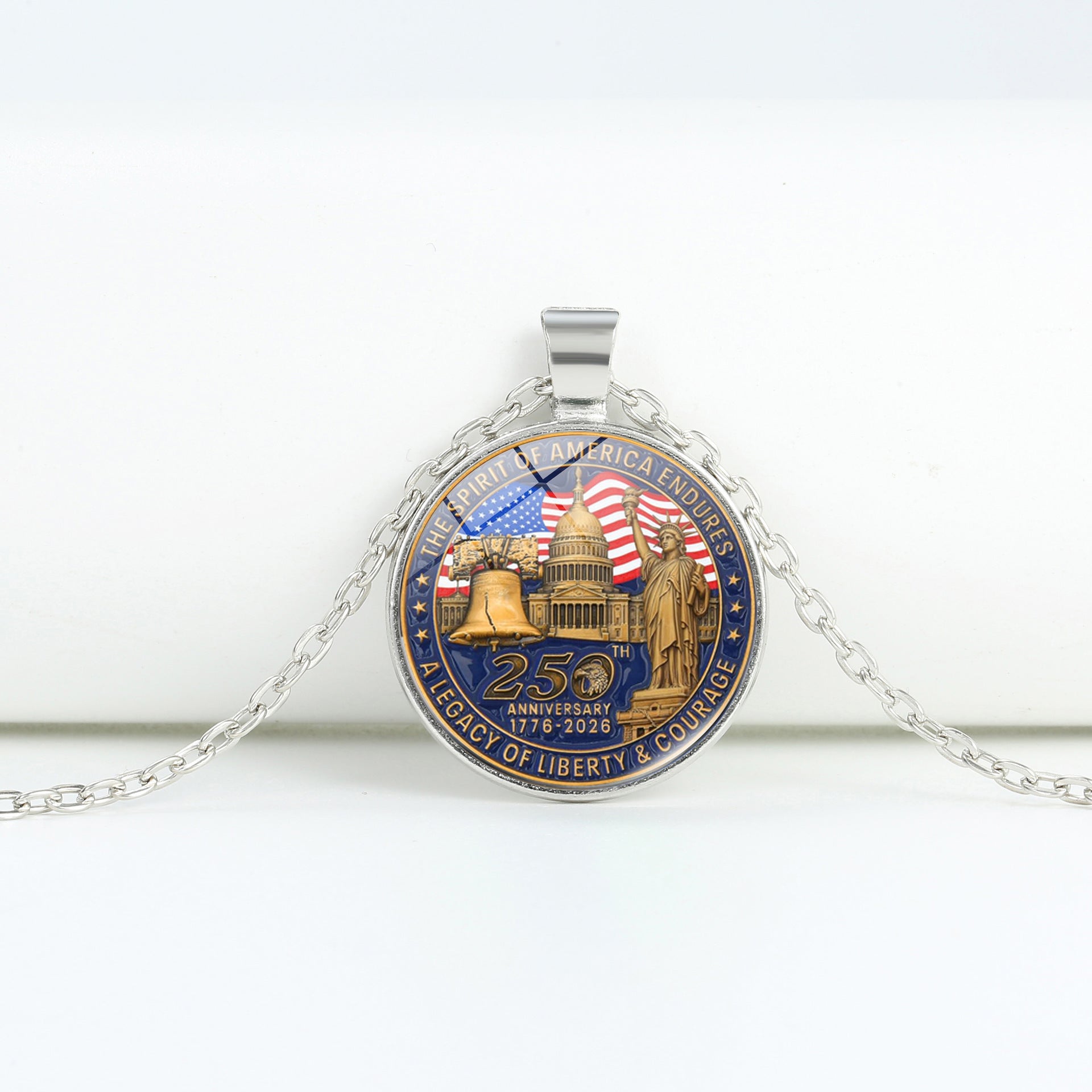 Retro USA Flag Pattern Round Pendant Chain Necklace 8ZA6JNC278T